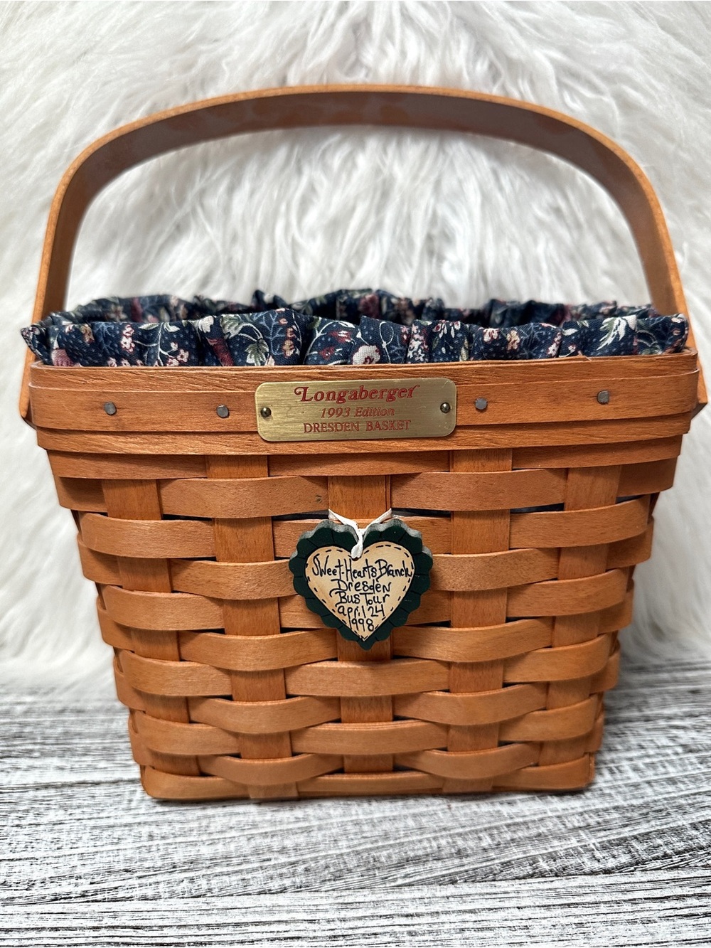 Longaberger 1993 basket w/ Dresden Bus Tour Basket April 1998 SIGNED by Ginny L.